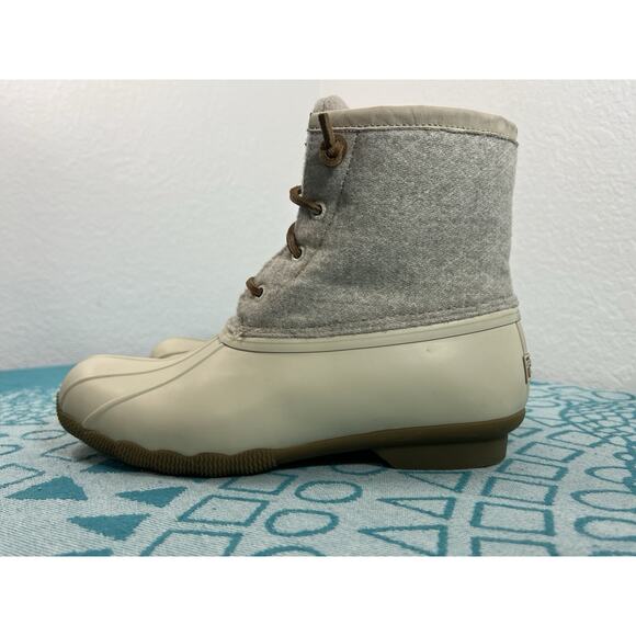 Women's Sperry SALTWATER Emboss‎ WOOL Duck Boots Off White Size 7.5 Sts82473 - Picture 5 of 12